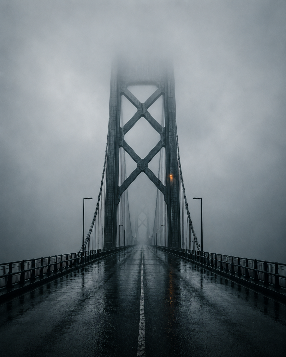 Nebelbrücke aus der KI-Bildserie Silent Structures